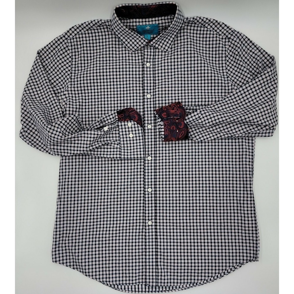 Christian Aujard Paris Mens Large Front Button‎ Plaid Flip Cuff Club Shirt #C196
